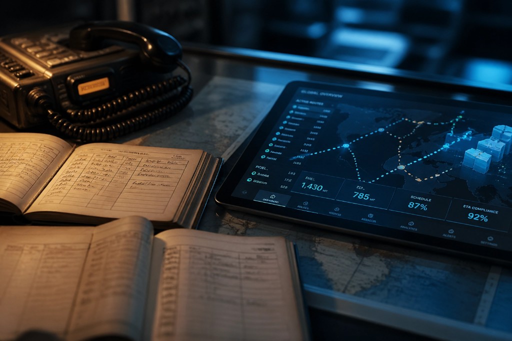Operations tablet dashboard for logistics route and shipment tracking